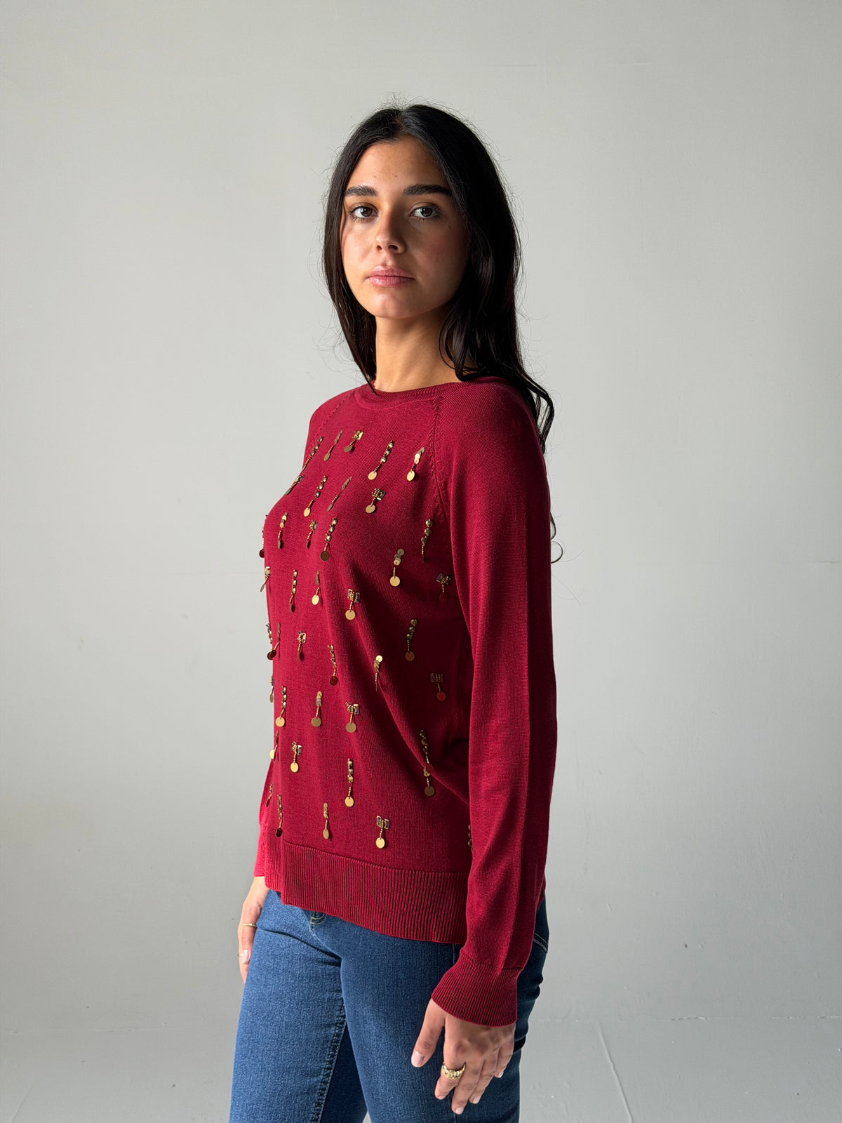 knitwear Top handmade work - Burgundy