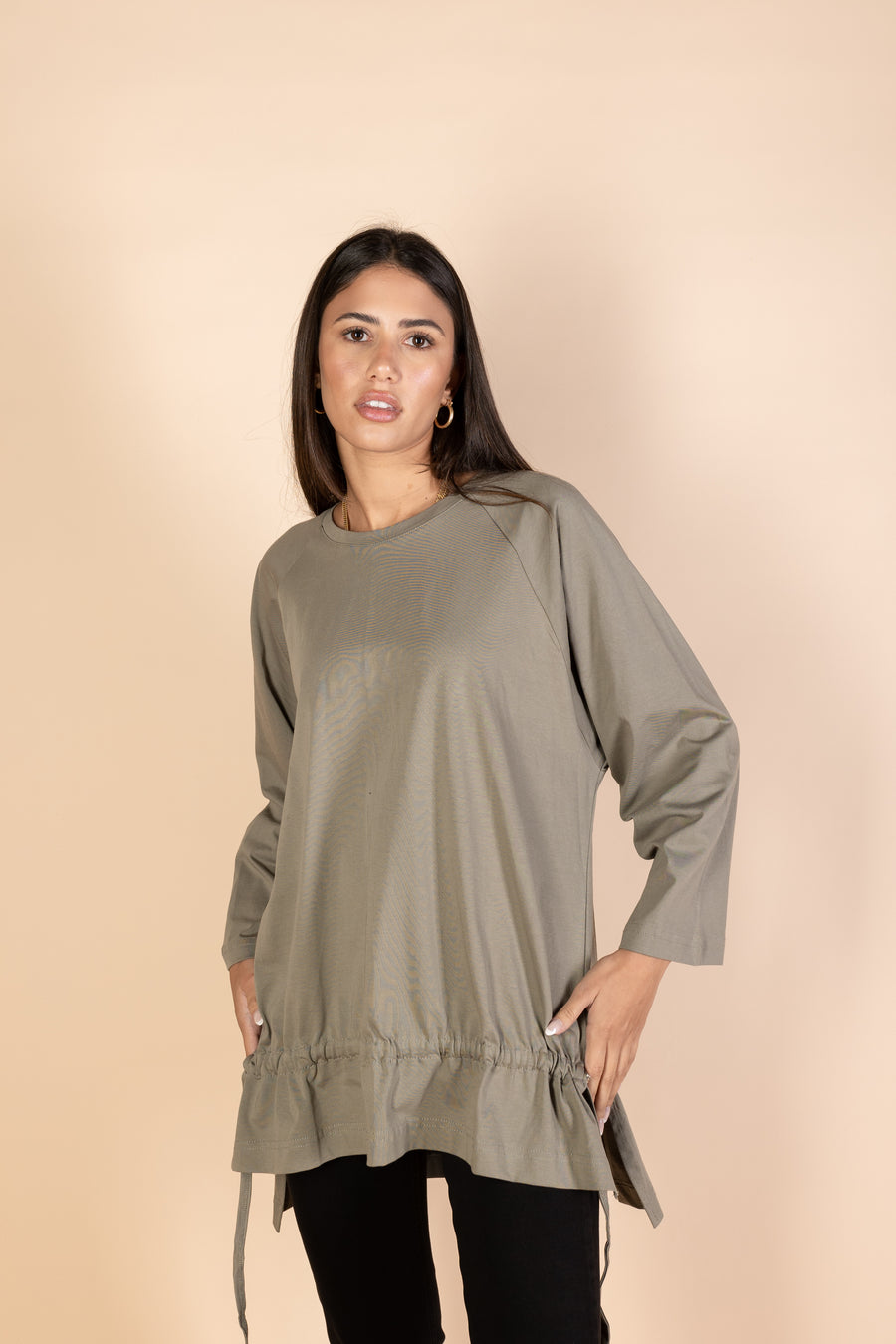 Oversized Drawstring T-shirt - Olive