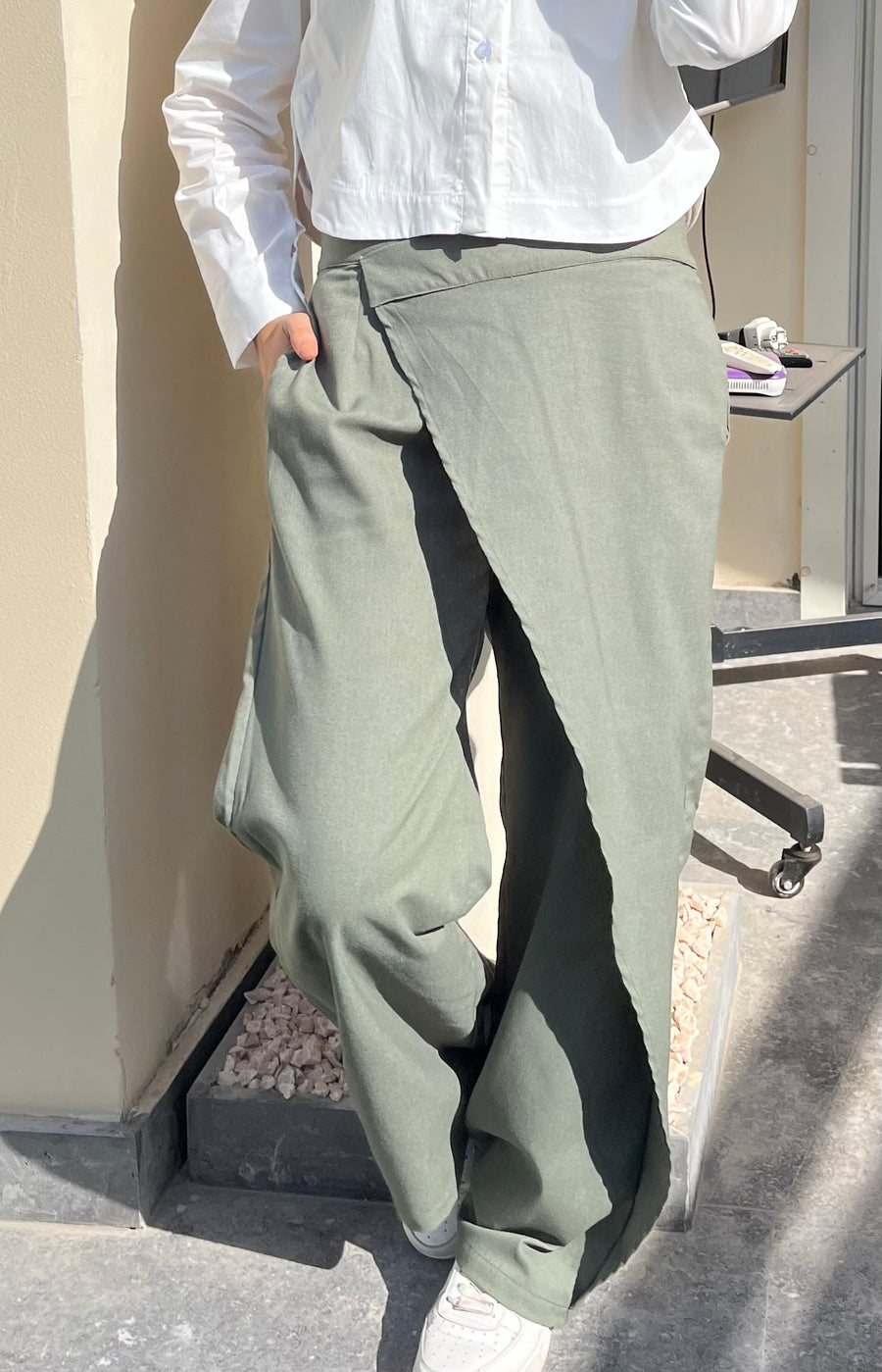 Olive Wrap Linen Pants