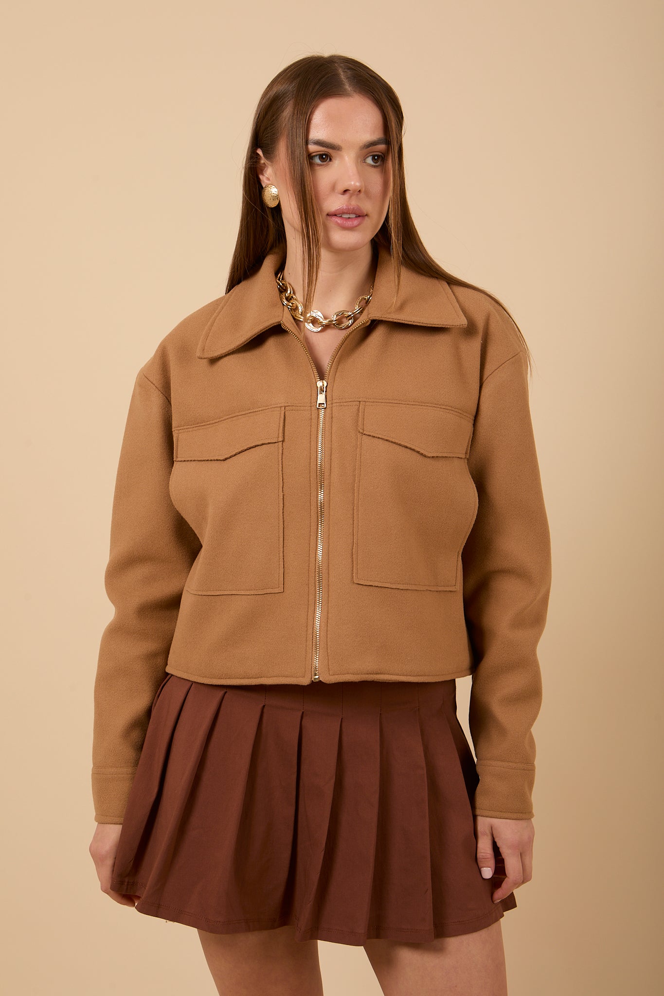 Wool Jacket with Pockets - Honey Beige