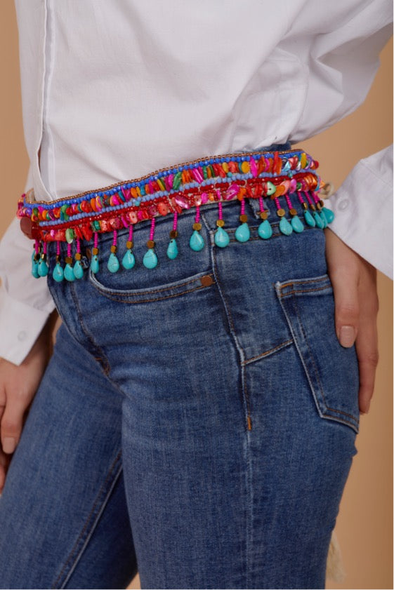 The Blue & Ruby Beaded Belt