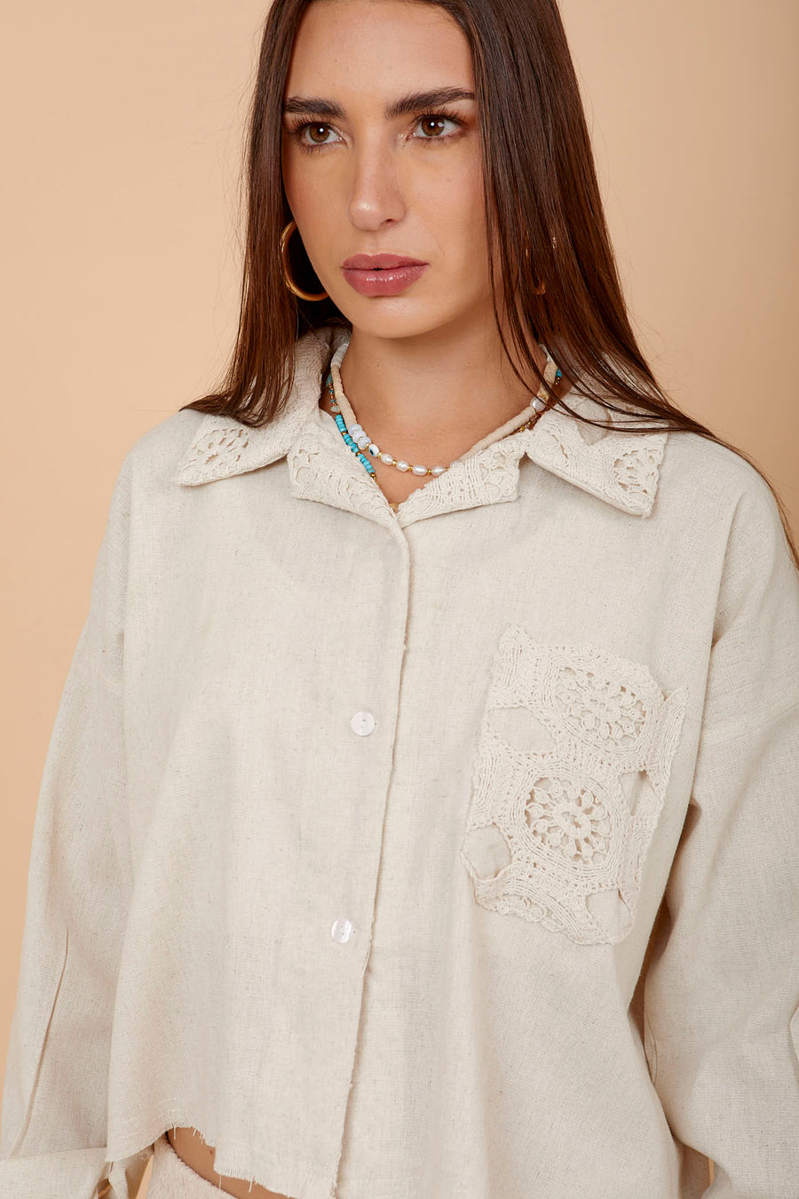 Beige Linen & Crochet shirt