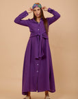 Purple Linen tye around shirt dress