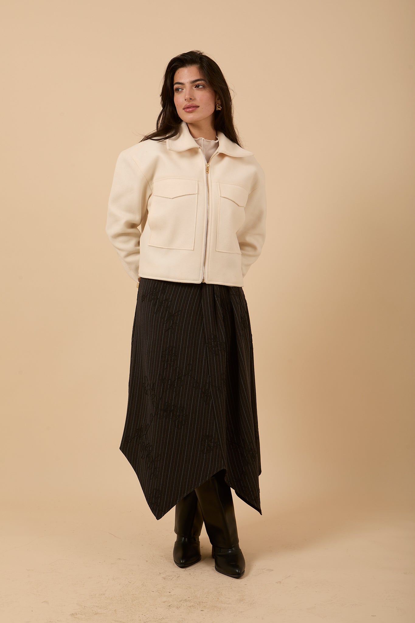 Wool Jacket with Pockets - off-white
