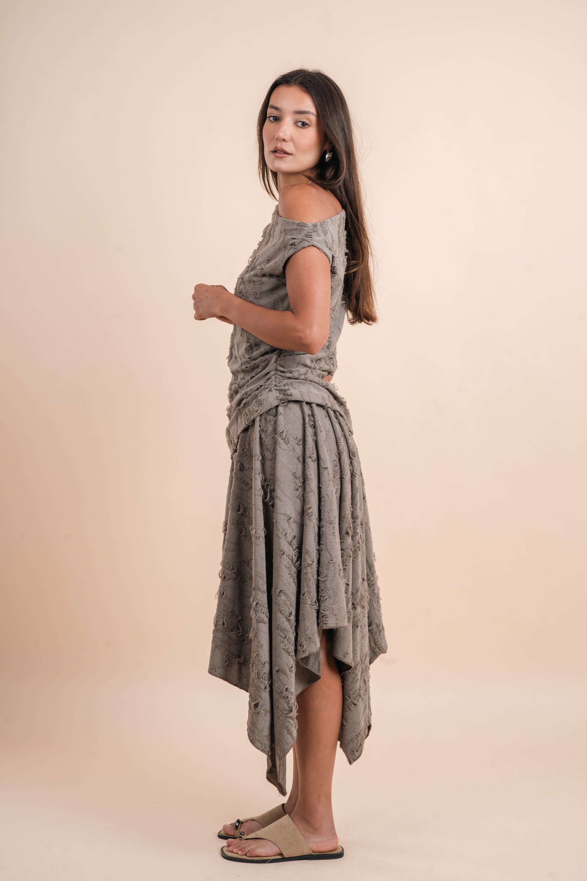 Asymmetric Draped Top - Grey