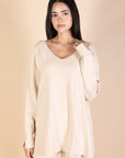 Beige V-Neck Knit Pullover