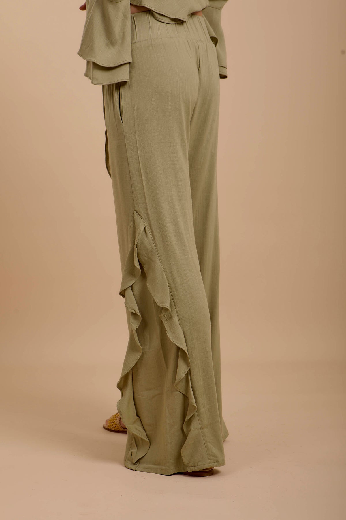 Side Ruffle Pants Olive side ruffles Pants – nahlaelalfydesigns