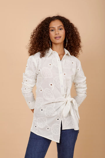 (Restocking) Asymmetrical side tye white shirt