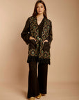 Black & Green Embroidered short Kimono
