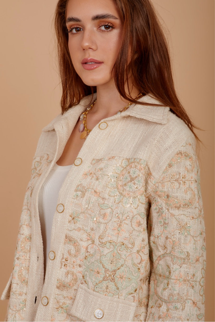 Pastels embroidered tweed jacket