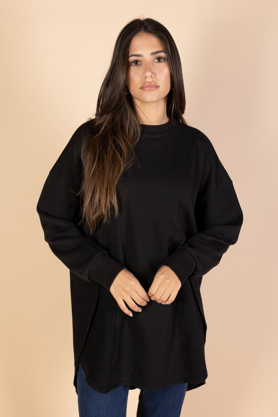 Back & Forth Melton Top - Black