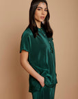 Teal thin pleated satin Top