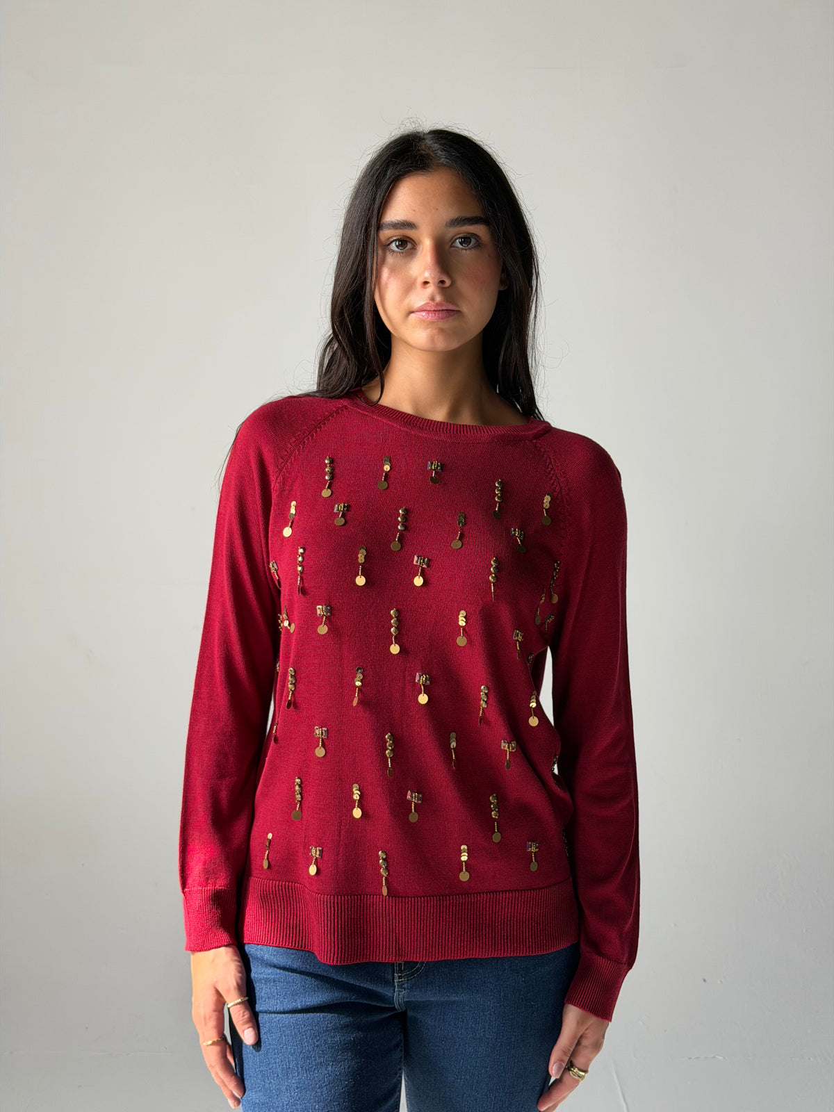 knitwear Top handmade work - Burgundy