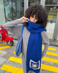 Handmade knit pocket scarf - Royal Blue