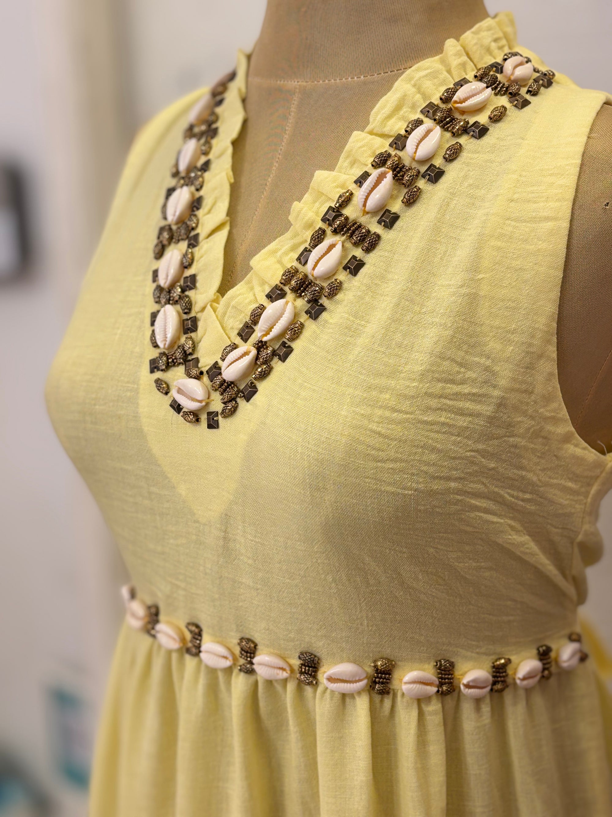 Handmade Embelishment shells dress - Yellow