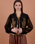 Suede Blouse,chiffon sleeves Golden handmade Work