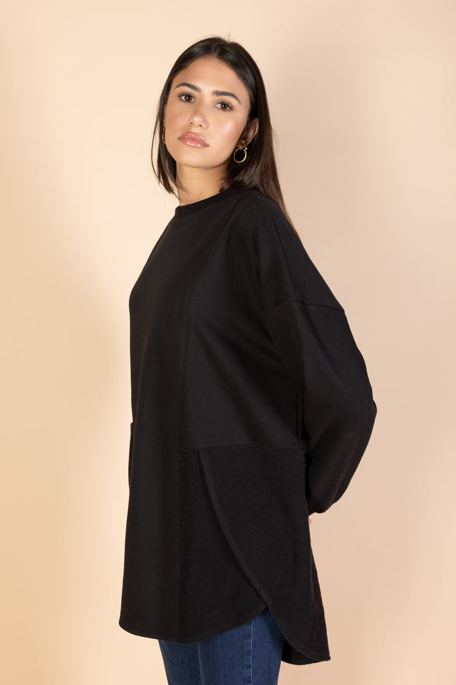 Back & Forth Melton Top - Black