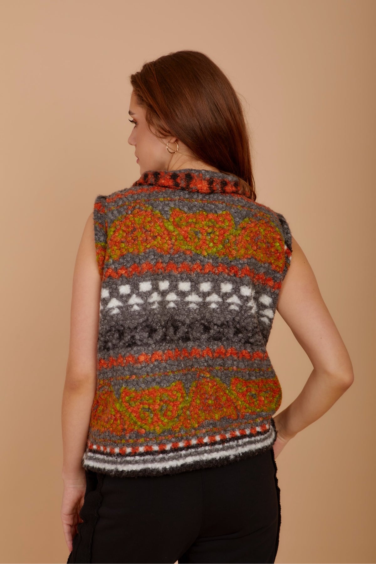 Grey print wool Vest