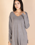 Grey V-Neck Knit Pullover