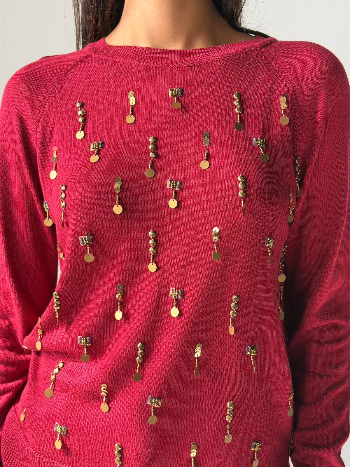 knitwear Top handmade work - Burgundy