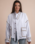 Restocking _white denim jacket gold embelishments