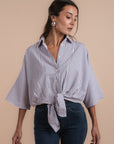 pink & navy tye stripes shirt