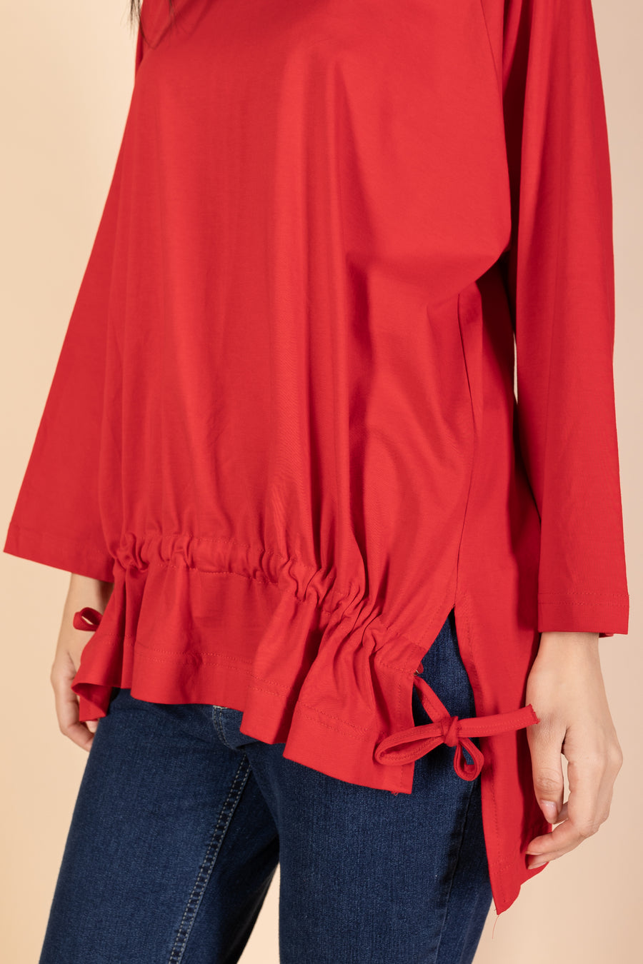 Oversized Drawstring T-shirt - Red