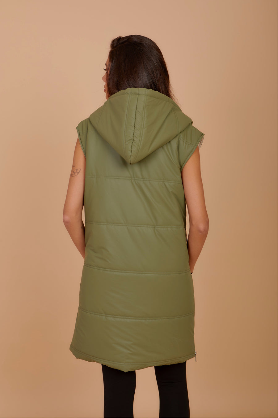 ( Restocking ) Long on the Go double face puffer Vest - Olive