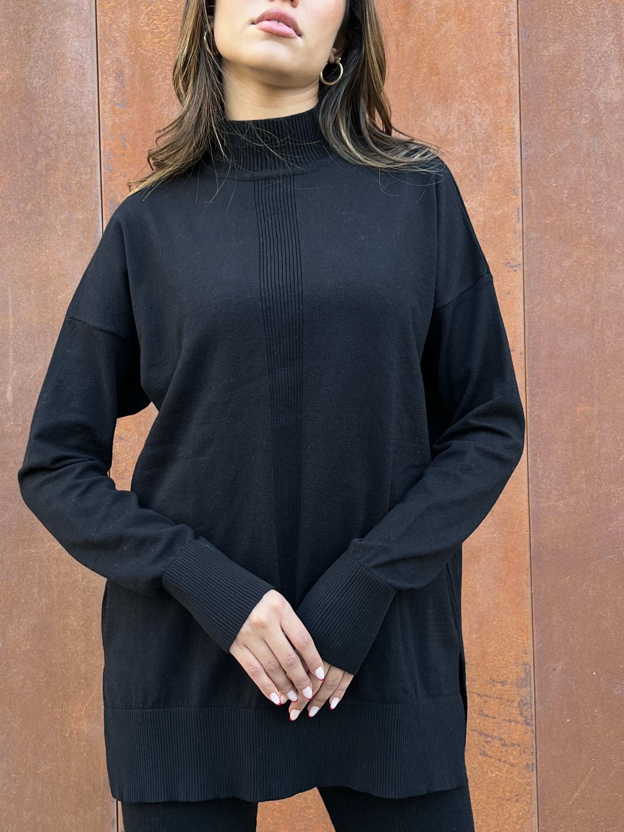 Black High Neck Knit Pullover