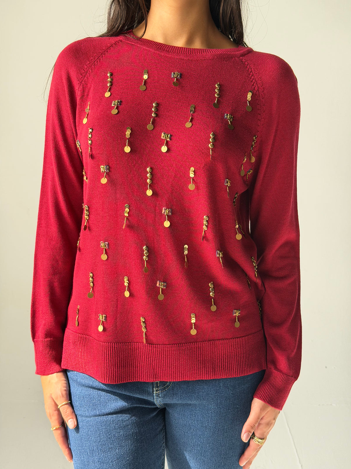 knitwear Top handmade work - Burgundy