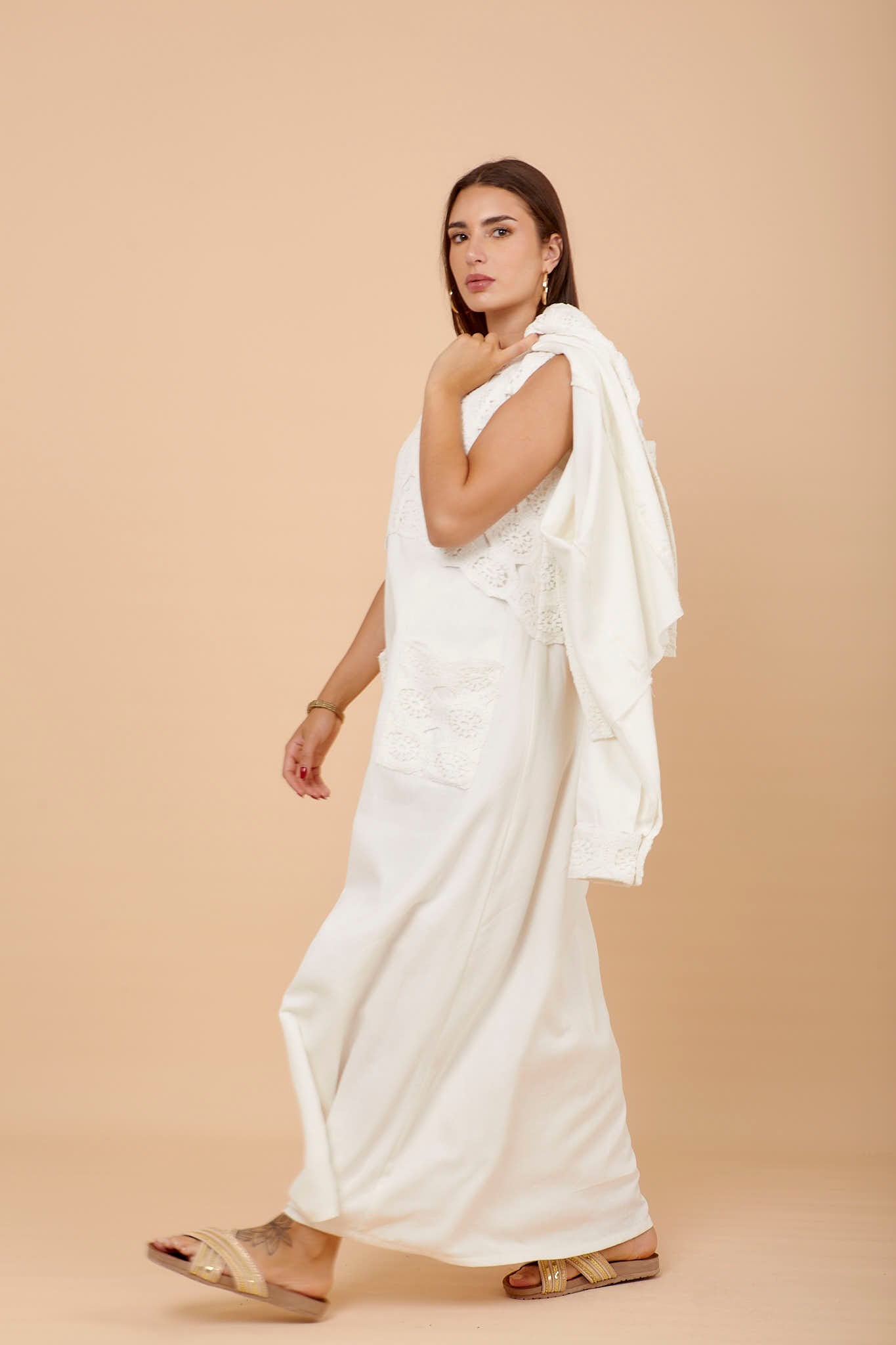 Off-white Linen &amp; Crochet sleeveless dress