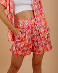 Orange Print satin shorts set