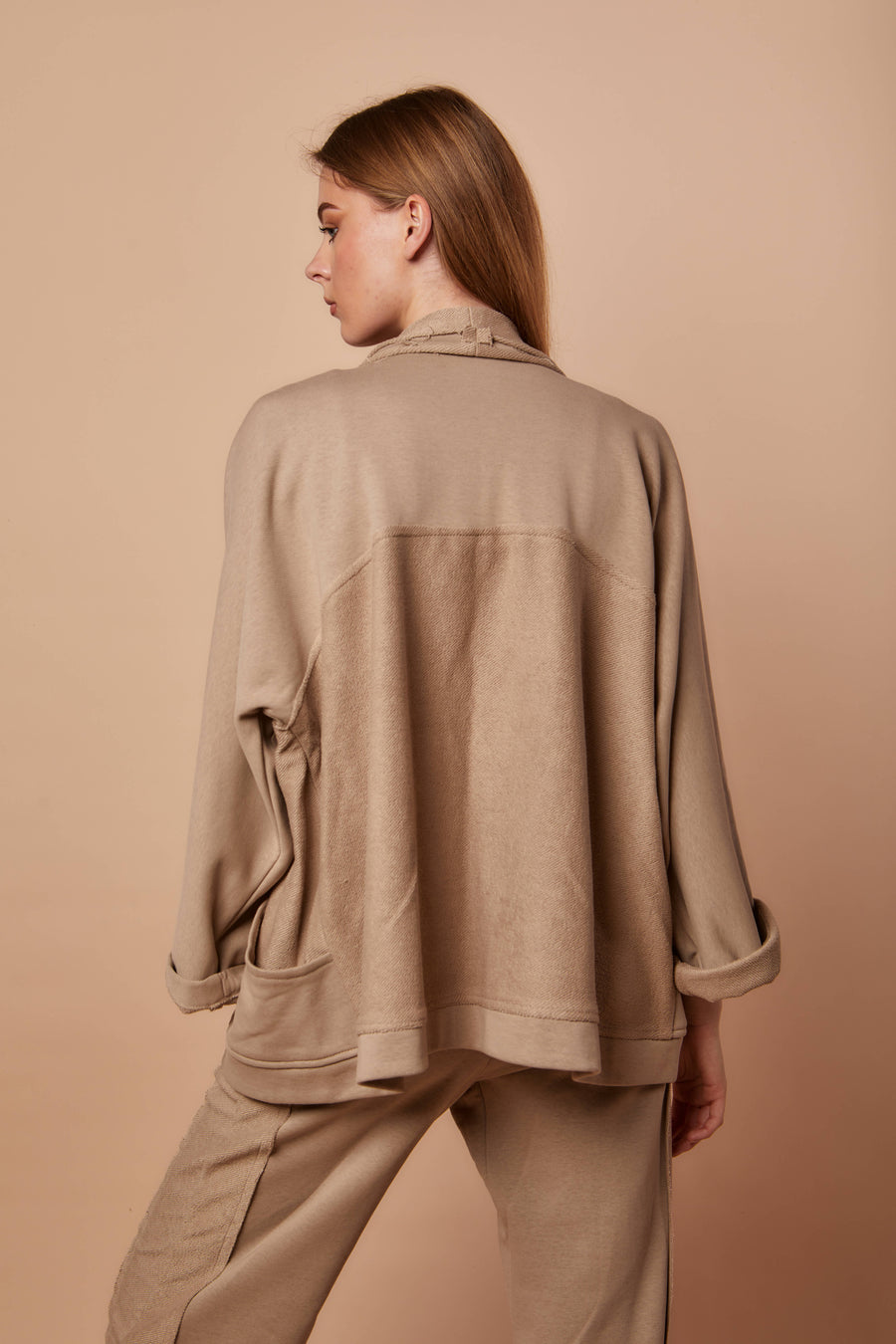 Beige Back and forth melton Cardigan