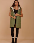 ( Restocking ) Long on the Go double face puffer Vest - Olive