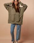 Olive Snap buttons sweat shirt