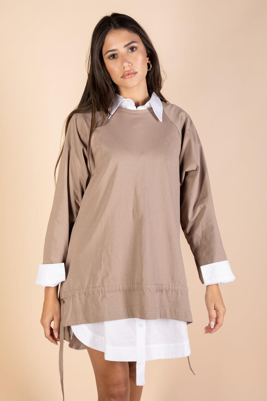 Oversized Drawstring T-shirt - Cafe