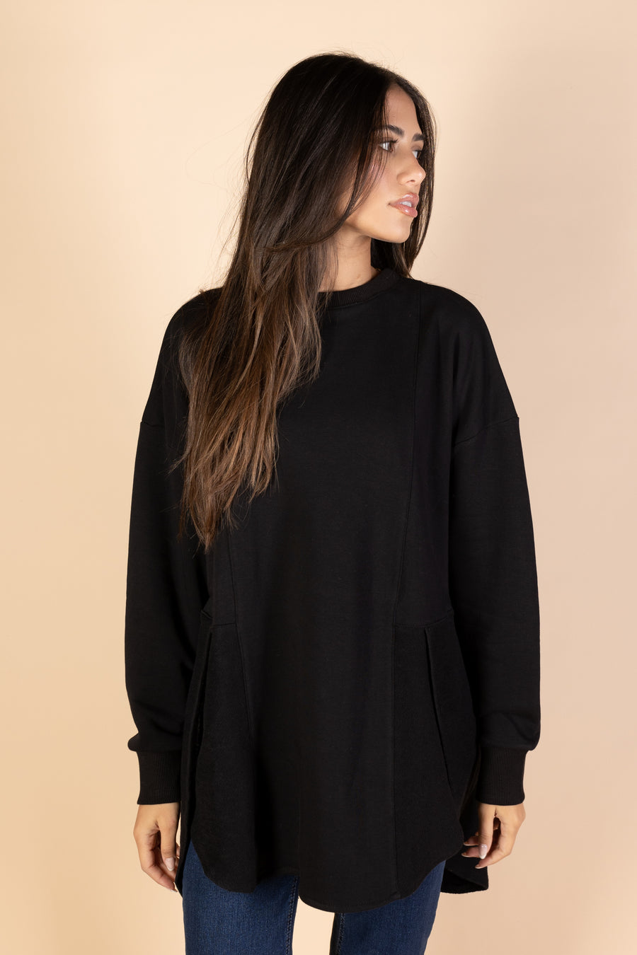 Back & Forth Melton Top - Black