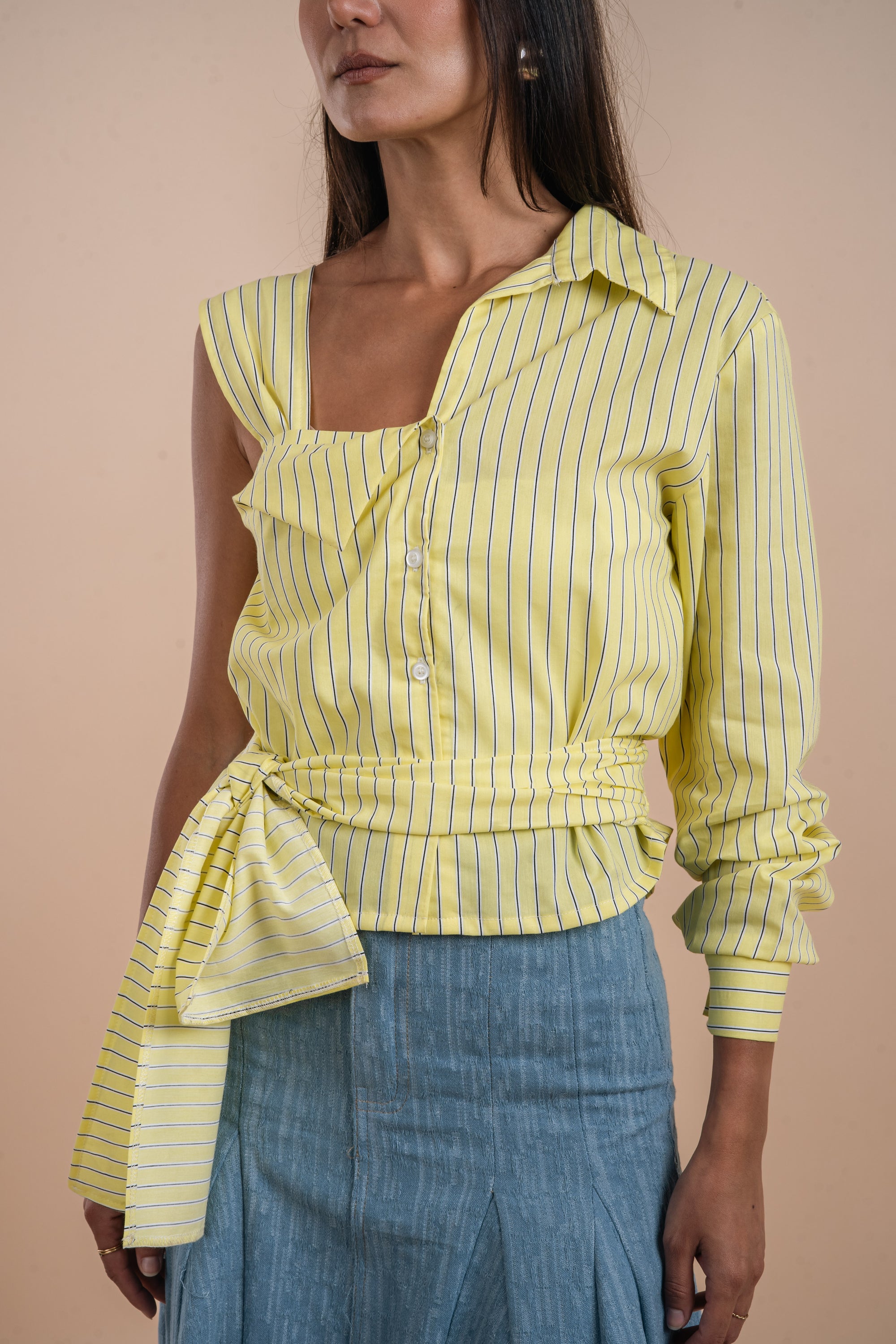 Yellow stripes Asymmetric Shirt