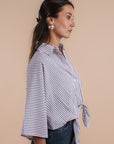 pink & navy tye stripes shirt