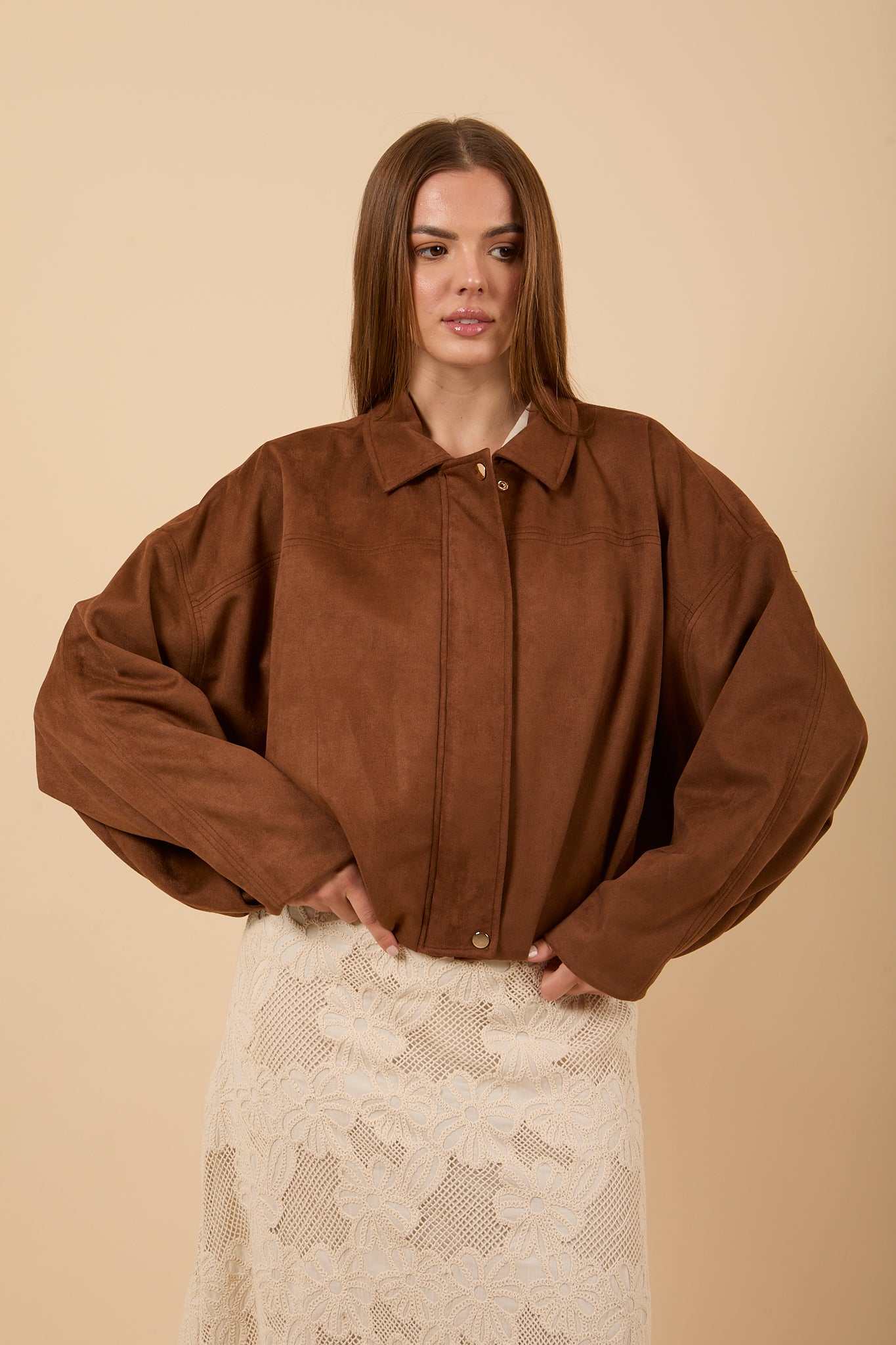 Oversize suede Jacket - Brown