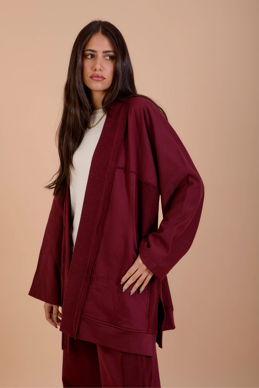 Burgundy Melton Cardigan