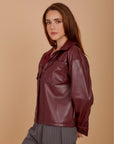 Short leather over-shirt - Burgundy