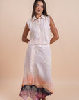 Peach sleeveless shirt embro