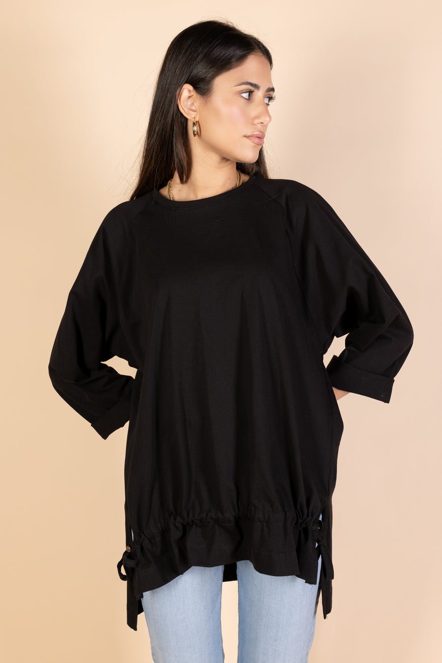 Oversized Drawstring T-shirt - Black