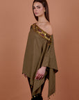 Luxe embellished cape - Olive