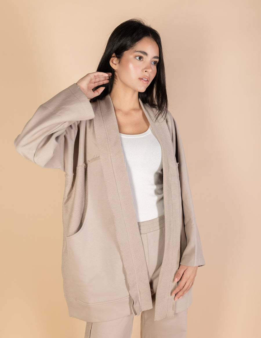 Beige Melton Cardigan