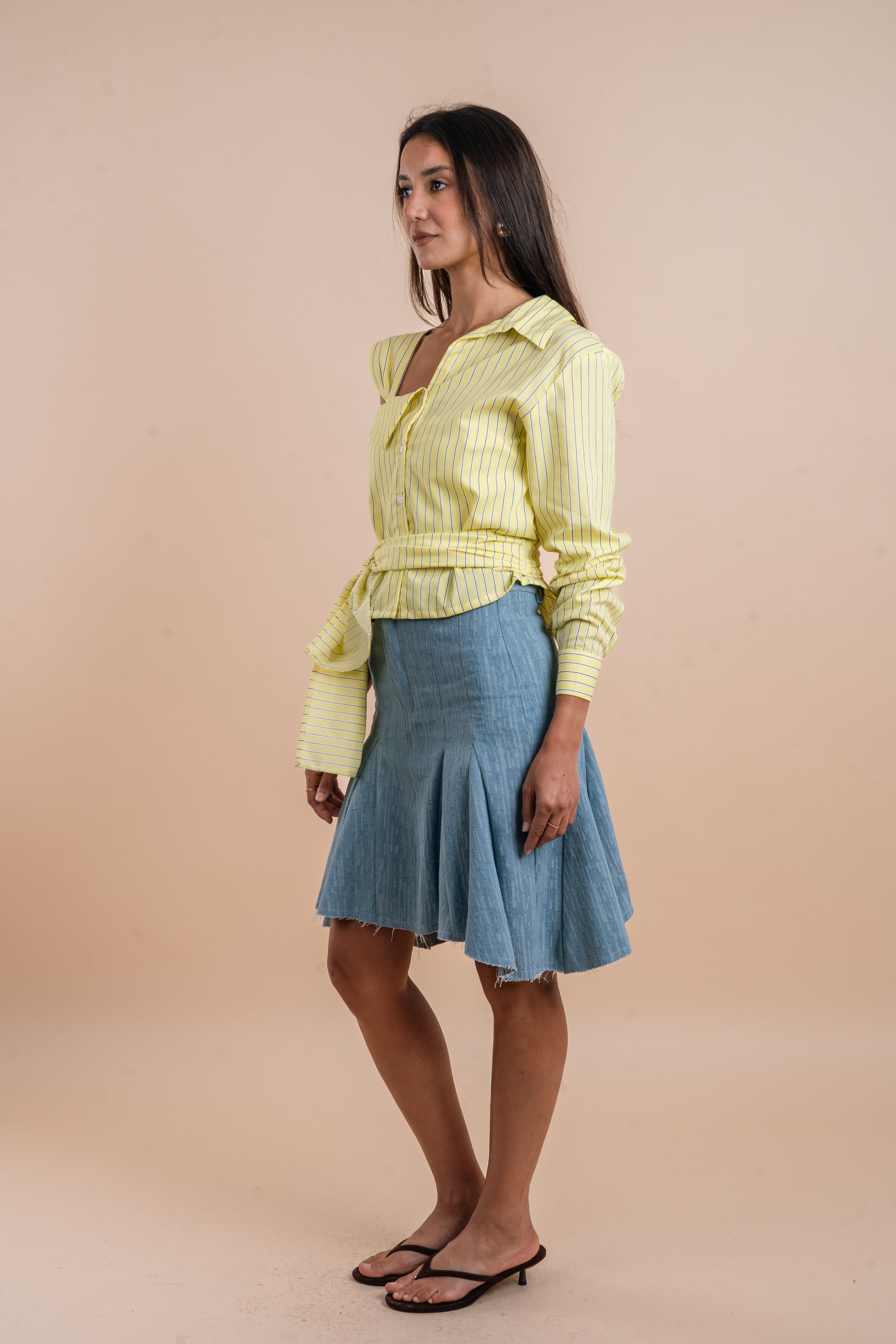 Yellow stripes Asymmetric Shirt