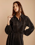 Black thin pleated satin Dress