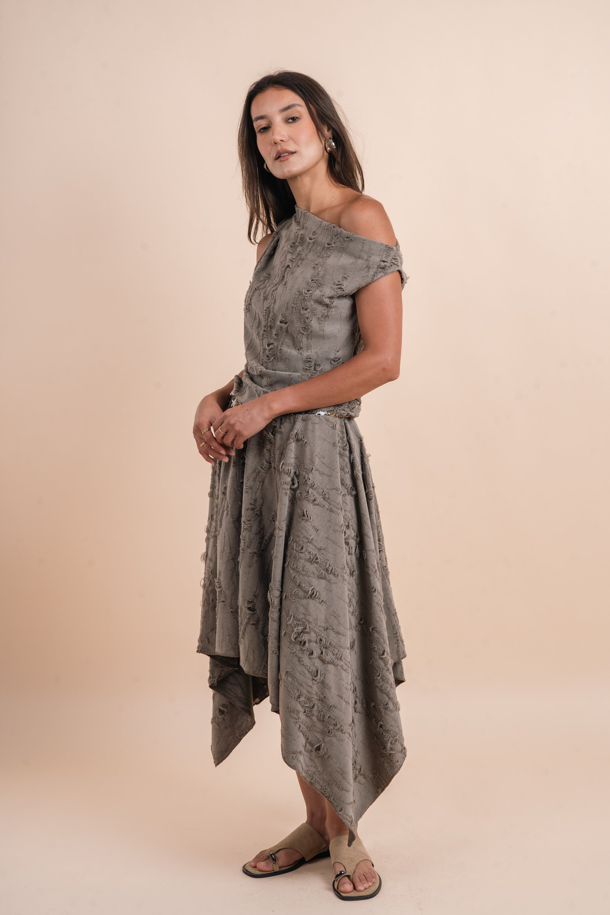 Asymmetric Draped Top - Grey