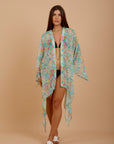 Turquoise print Kimono